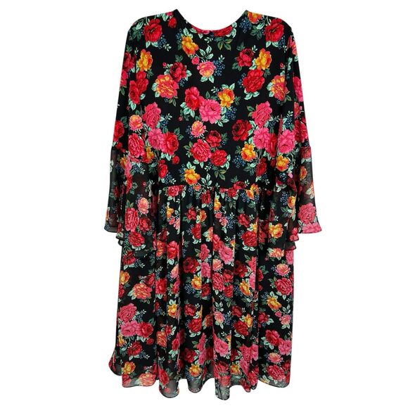 Torrid Mini Chiffon And Studio Floral Long Bell Sleeve Surplice Dress Women’s 5X - Picture 2 of 9